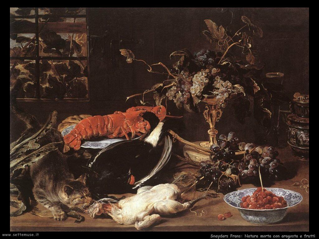 Snyders Frans, natura morta con aragosta e frutta